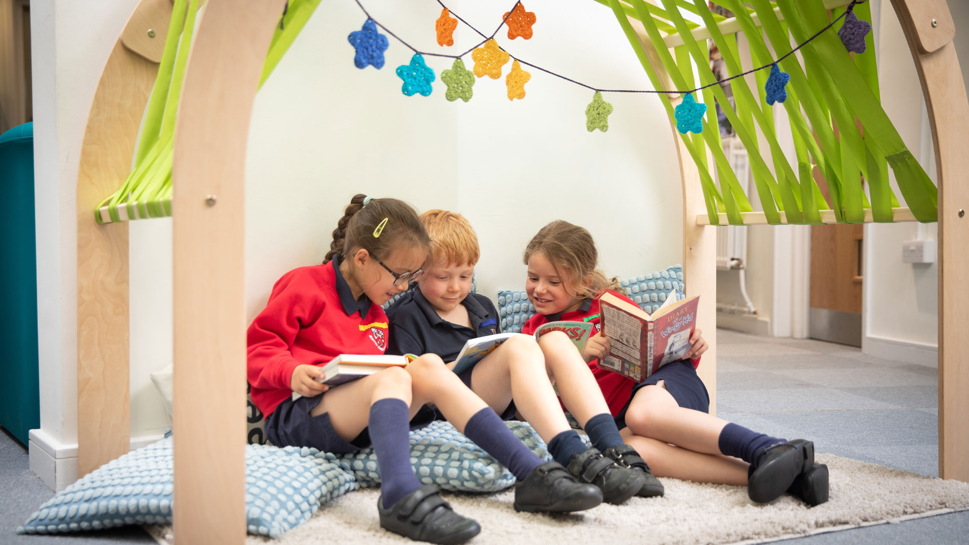 Boy and girls students together in the coed junior school.